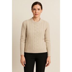 Womens Sweater Beige Cable Knit Chunky Knit Wool Blend Medium Classic